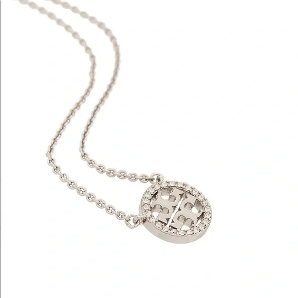 Tory Burch Silver Necklace with Gemstone Logo Pendant - Picture 5 of 8